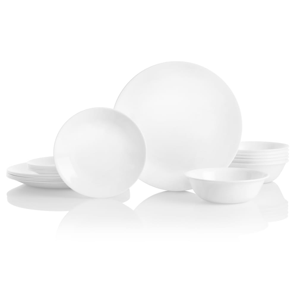 Corelle Winter Frost White - Serviço louça Vitrelle 18 peças; Corelle Winter Frost White 18-Piece Vitrelle Dinnerware Set;Service de vaisselle Corelle Winter Frost White 18 pièces