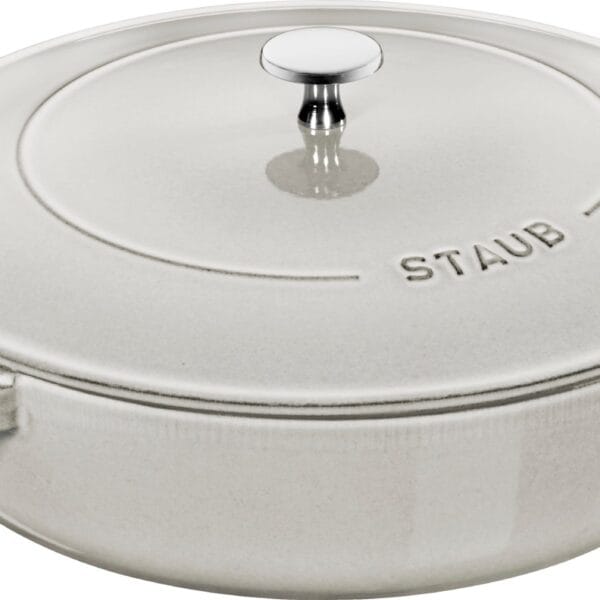 Staub Caçarola Chistera 28cm Ferro Fundido Branco Trufa; Staub Chistera Casserole 28cm White Truffle Cast Iron; Staub Casserole Chistera 28 cm Fonte Émaillée Blanc Truffe