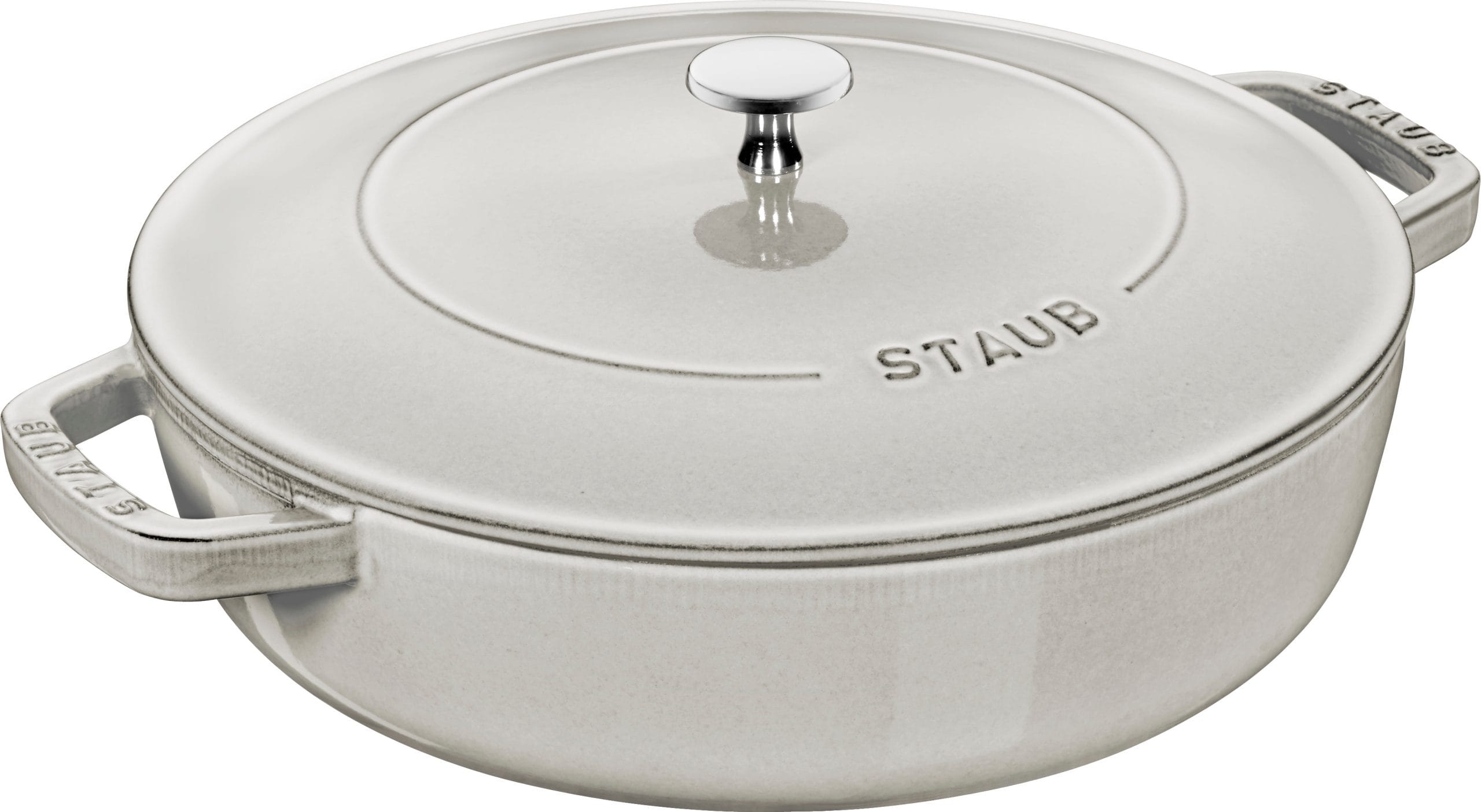 Staub Caçarola Chistera 28cm Ferro Fundido Branco Trufa; Staub Chistera Casserole 28cm White Truffle Cast Iron; Staub Casserole Chistera 28 cm Fonte Émaillée Blanc Truffe