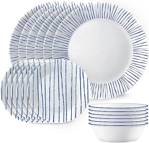 Corelle Nautical / Botanical Stripes - Serviço louça Vitrelle 18 peças;Service de vaisselle Corelle Nautical/Botanical Stripes 18 pièces
