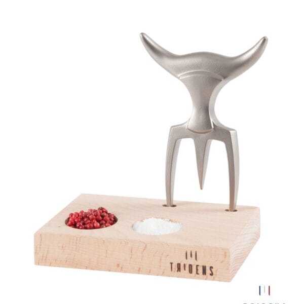 Tridens Garfo Tridente Aço Escovado + Caixa em Madeira; The Tridens Matte Trident Fork + Beechwood Holder ; fourchette Tridens avec Finition Matte et Support en Hêtre