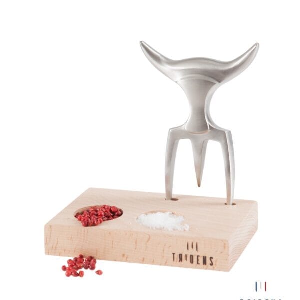 Tridens Garfo Tridente Polido Espelhado + Caixa em Madeira; Fourchette Tridens avec Finition Miroir et Support em Hêtre